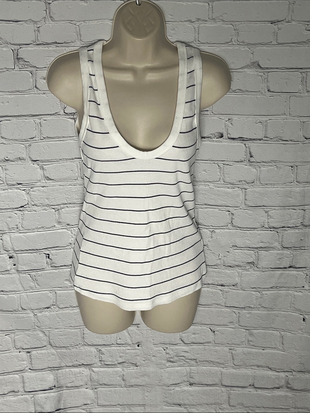 Universal Thread White Tank with Navy Stripes